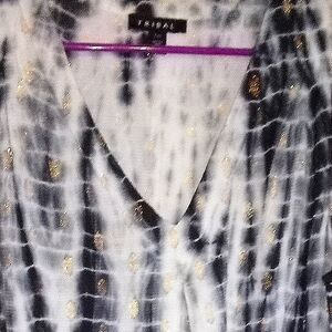 TRIBAL brand,wmns LG,long sleeveless dress w/ pockets,blue-white&gold, like new